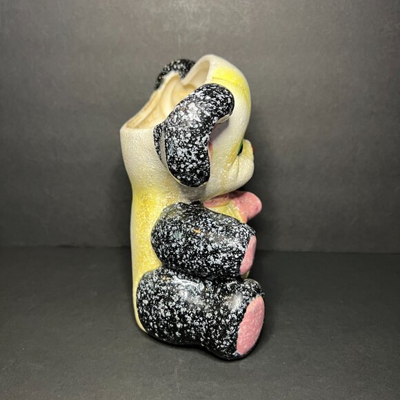 Vintage MCM 1950s Napco Black Pink & Yellow Speckled Ceramic Teddy Bear Planter - Picture 6 of 10